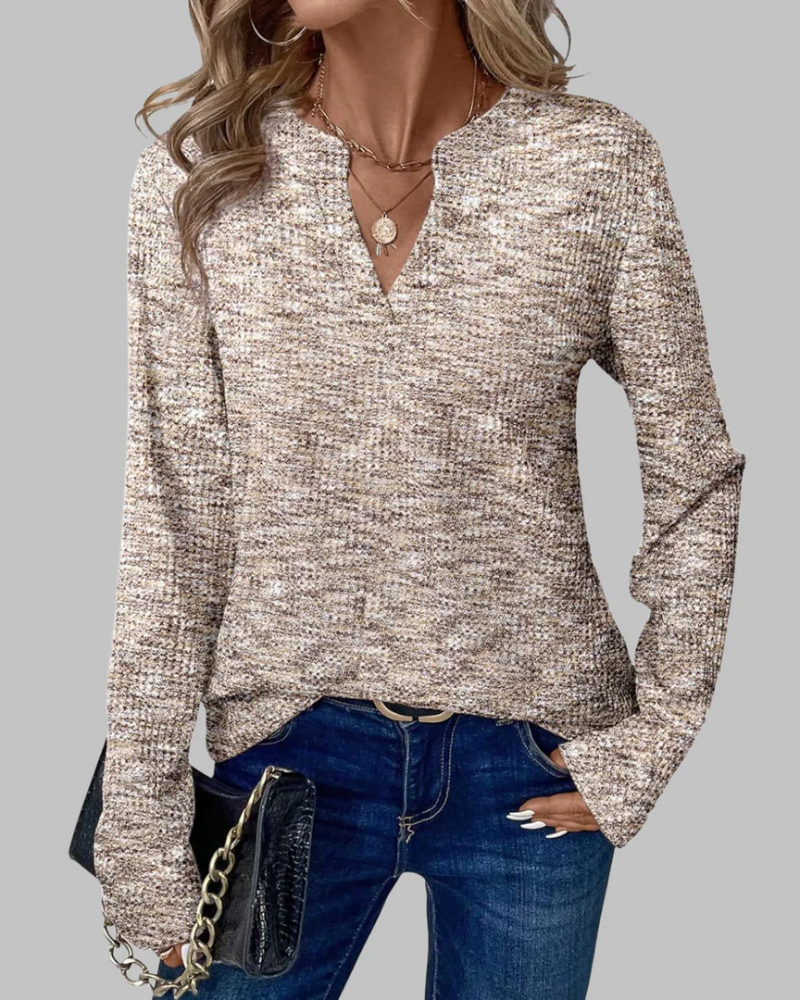 SURYA - Cozy V-Neck Long Sleeve Blouse