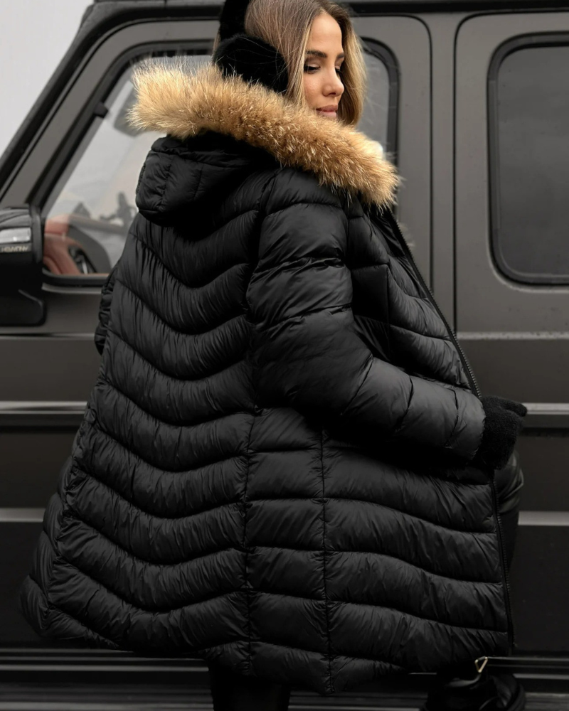 ANAMAIA - Long Warm Cotton Coat with Fur Collar